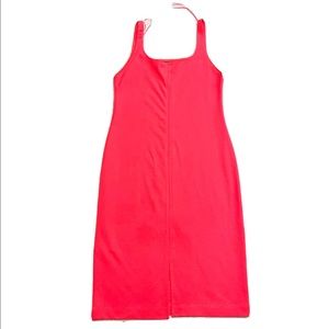 Zara Size XL Bodycon Tank Dress Knee  High Neon Pink Slit Sleeveless Summer